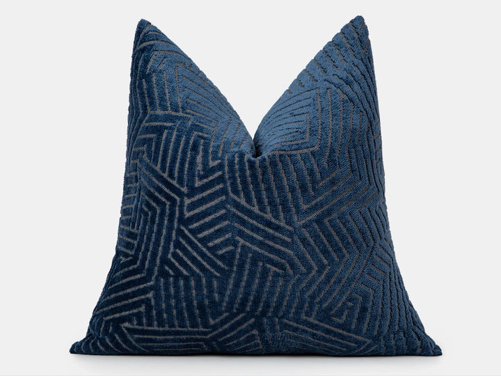 Navy Blue Geometric Textured Pillow Cover