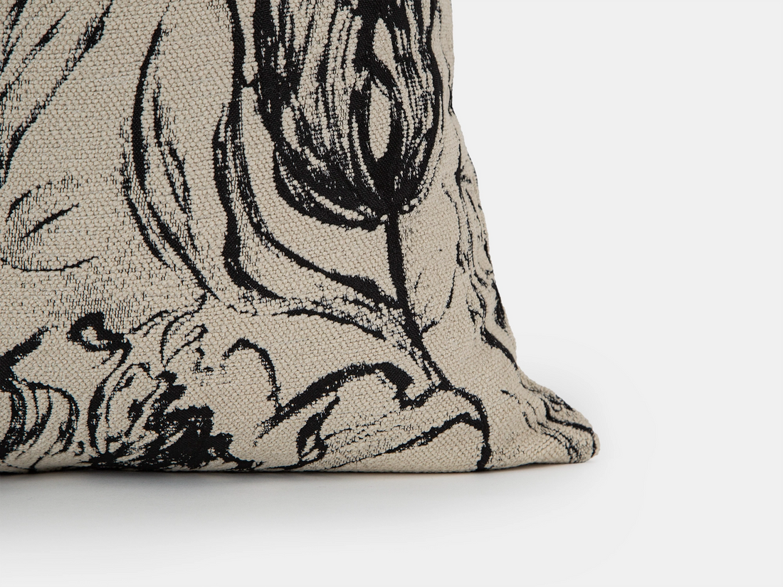 Beige and Black Abstract Woven Pillow Cover