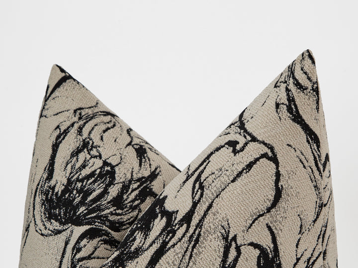Beige and Black Abstract Woven Pillow Cover