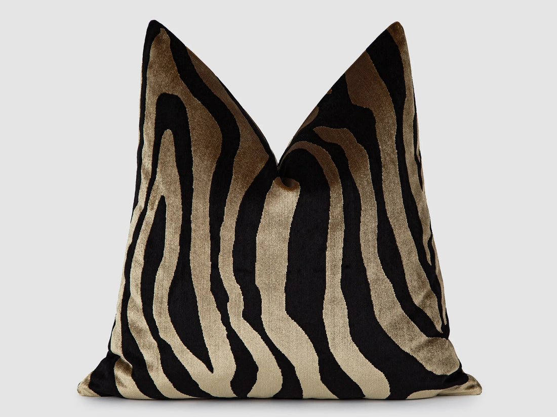 Antique Gold Zebra Velvet Pillow Cover