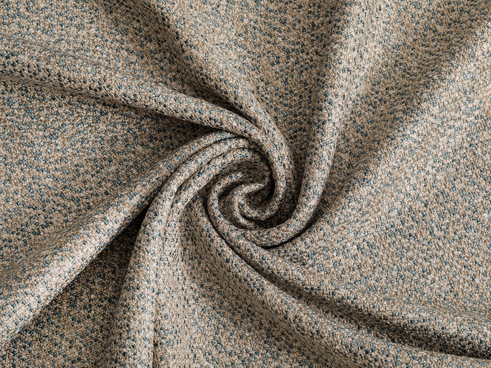 Beige & Blue Upholstery Fabric - Woven & Linen Look