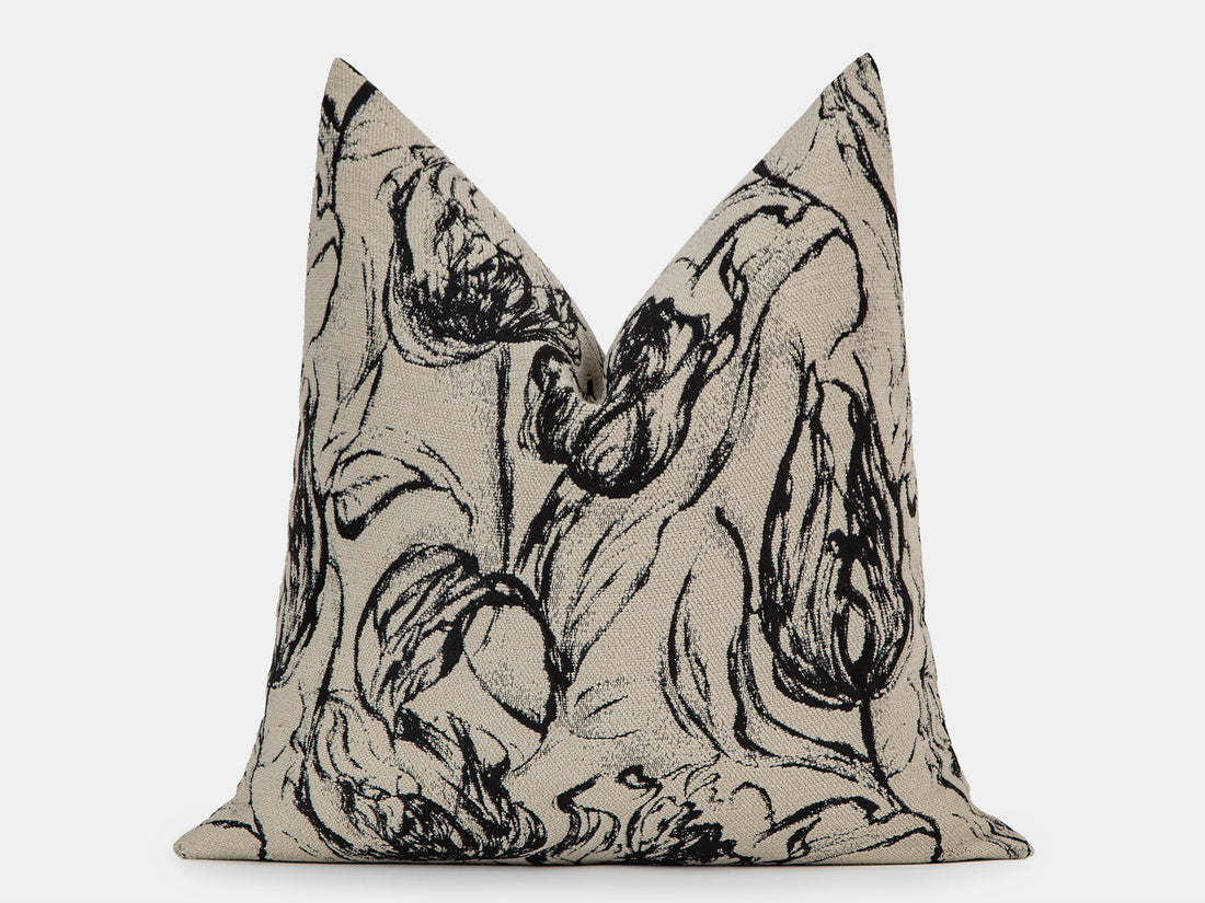 Beige and Black Abstract Woven Pillow Cover