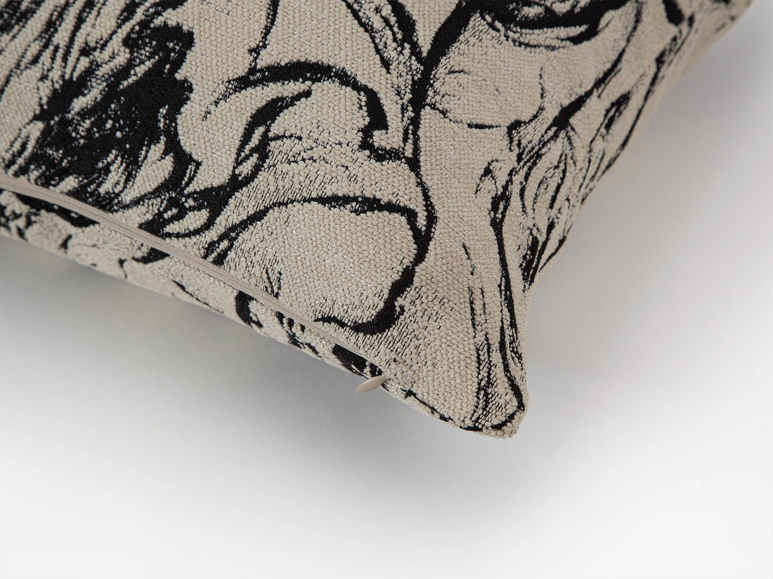 Beige and Black Abstract Woven Pillow Cover