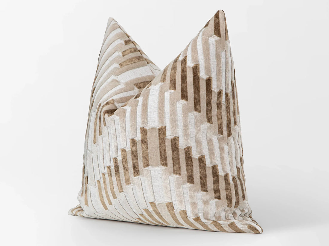 Beige Sculpted Chevron Velvet Pillow Cover