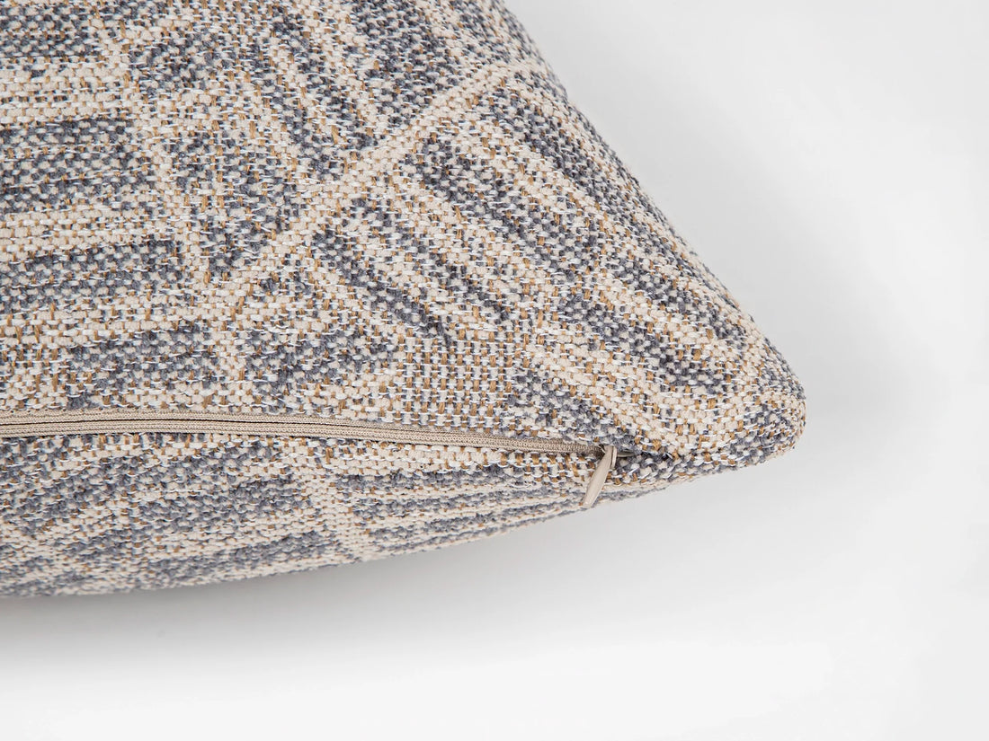 Beige & Dusty Blue Woven Pillow Cover