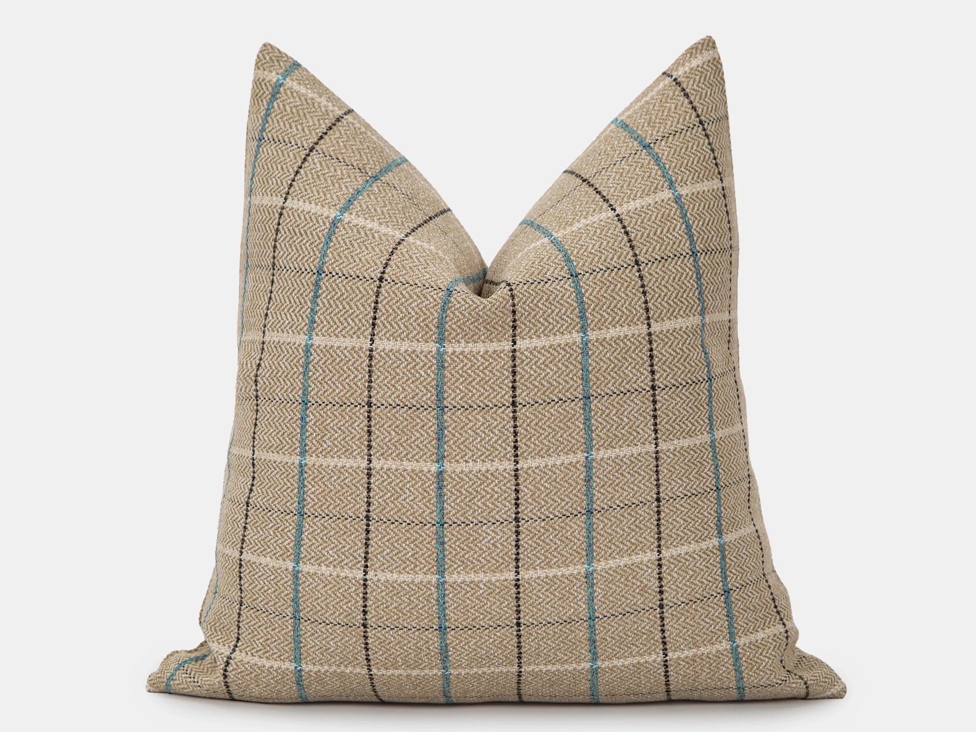 Beige Plaid Pillow Cover