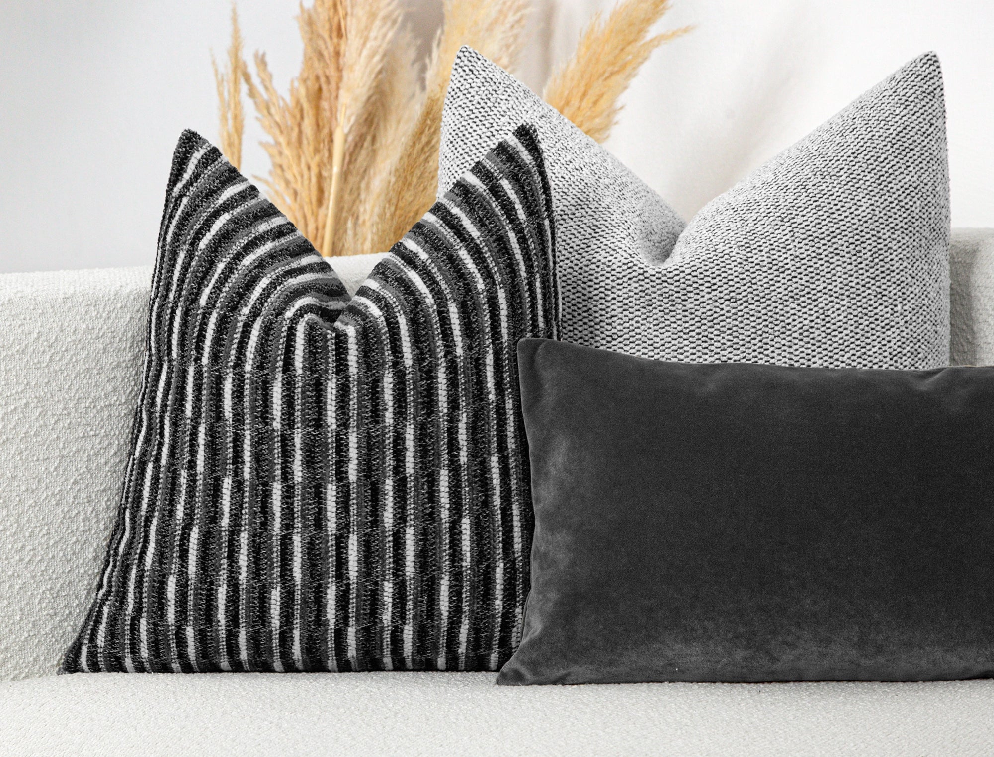 Black Dash Stripe Textured Pillow Cover