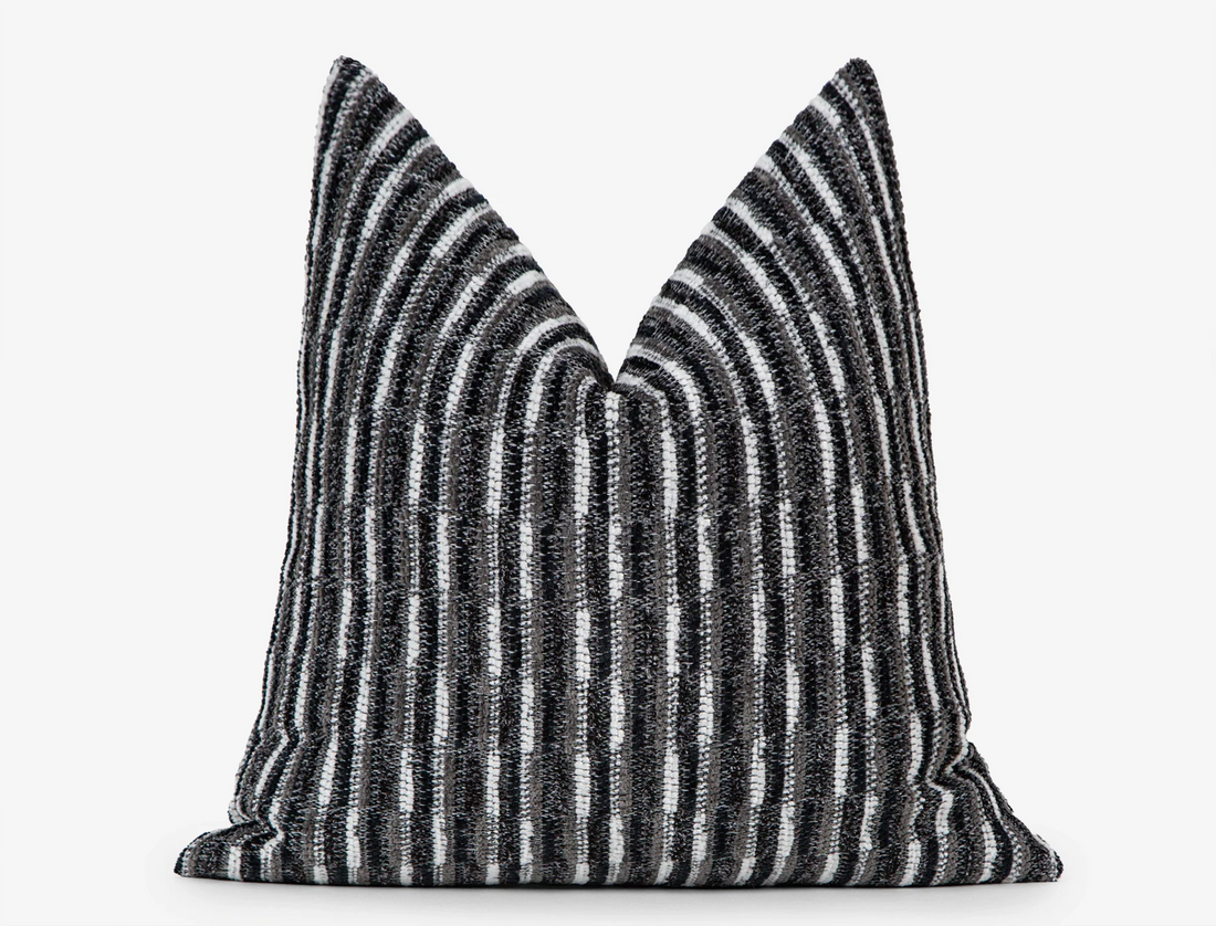 Black Dash Stripe Textured Pillow Cover