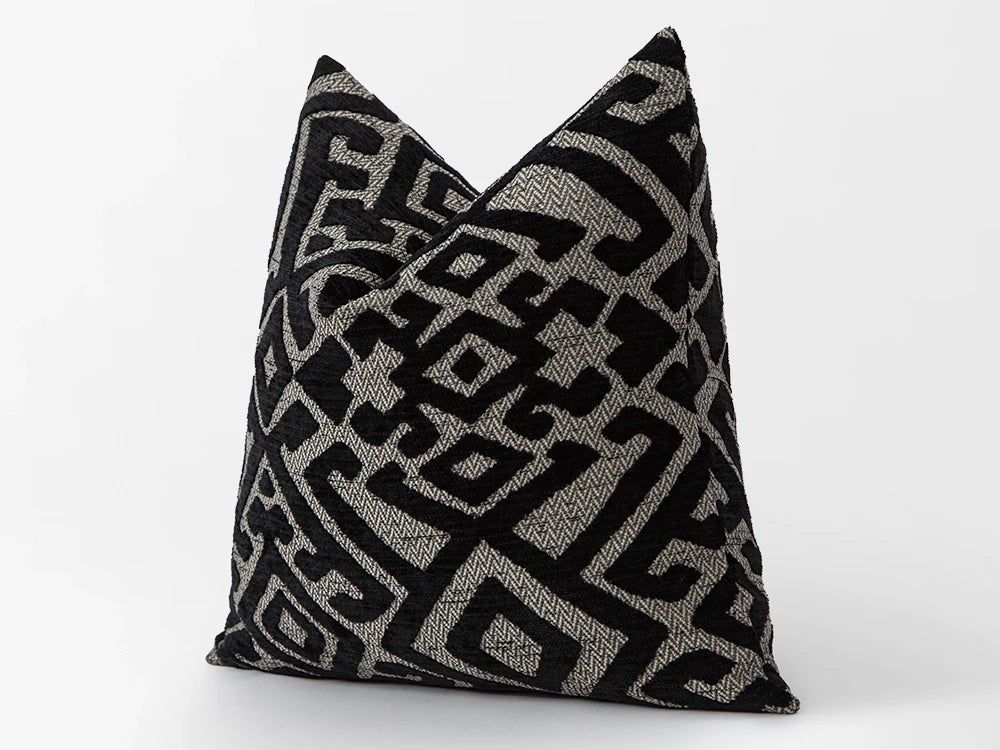 Black Ethnic Pillow Cover - Textured & Rustic