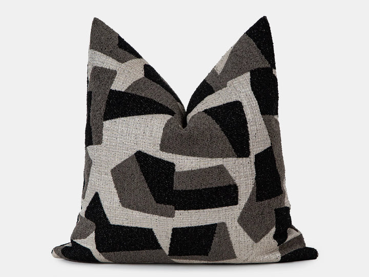 Black Geometric Textured Pillow Cover