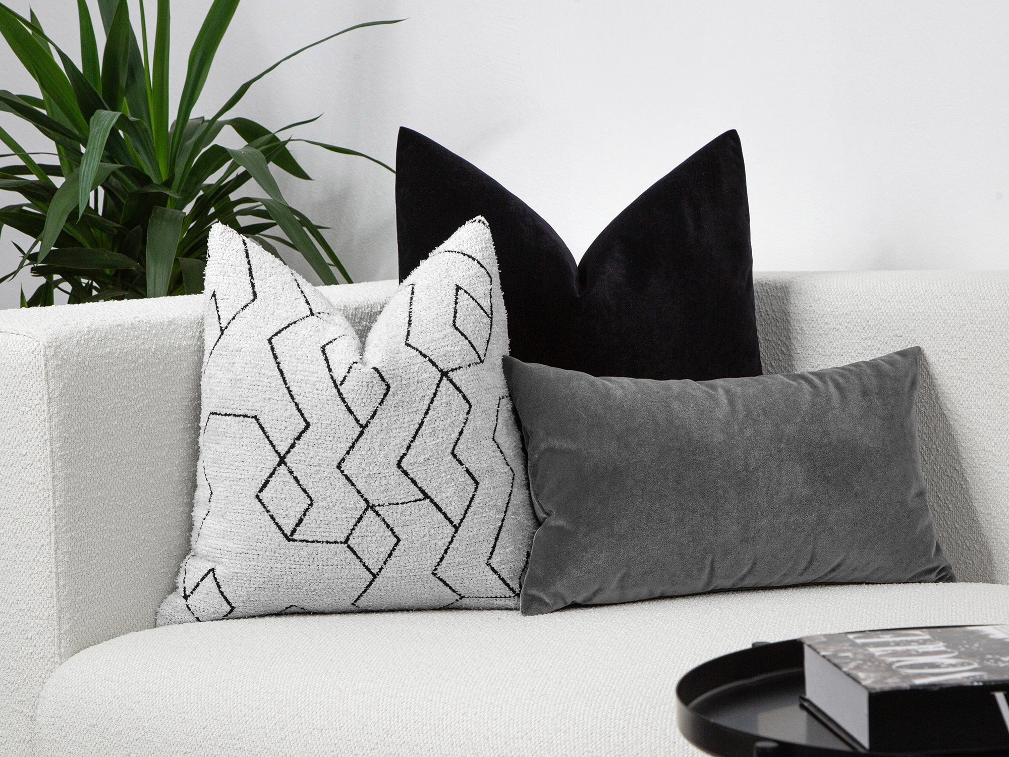 Off White and Black Geometric Pillow Cover