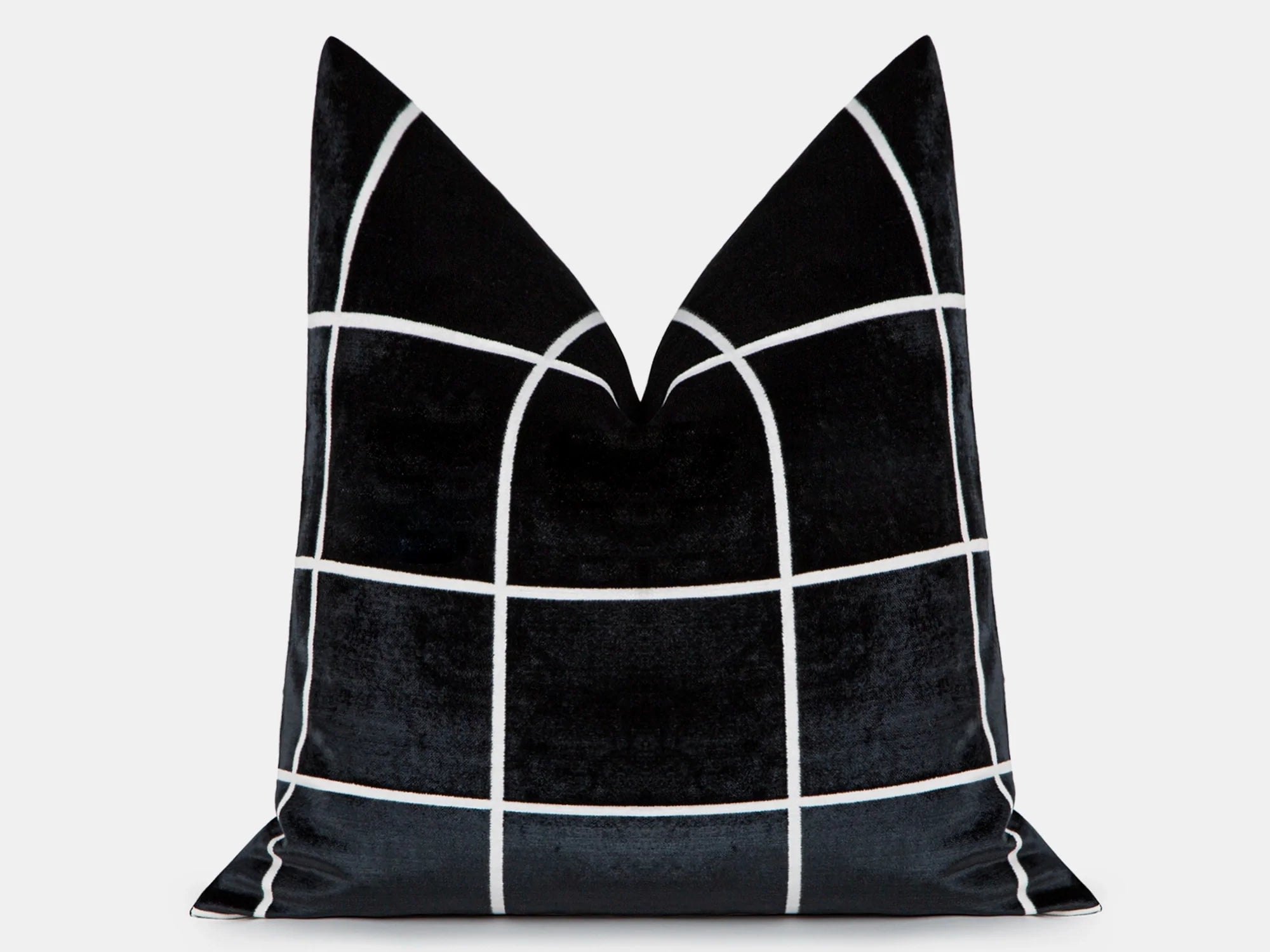 Black Windowpane Velvet Pillow Cover