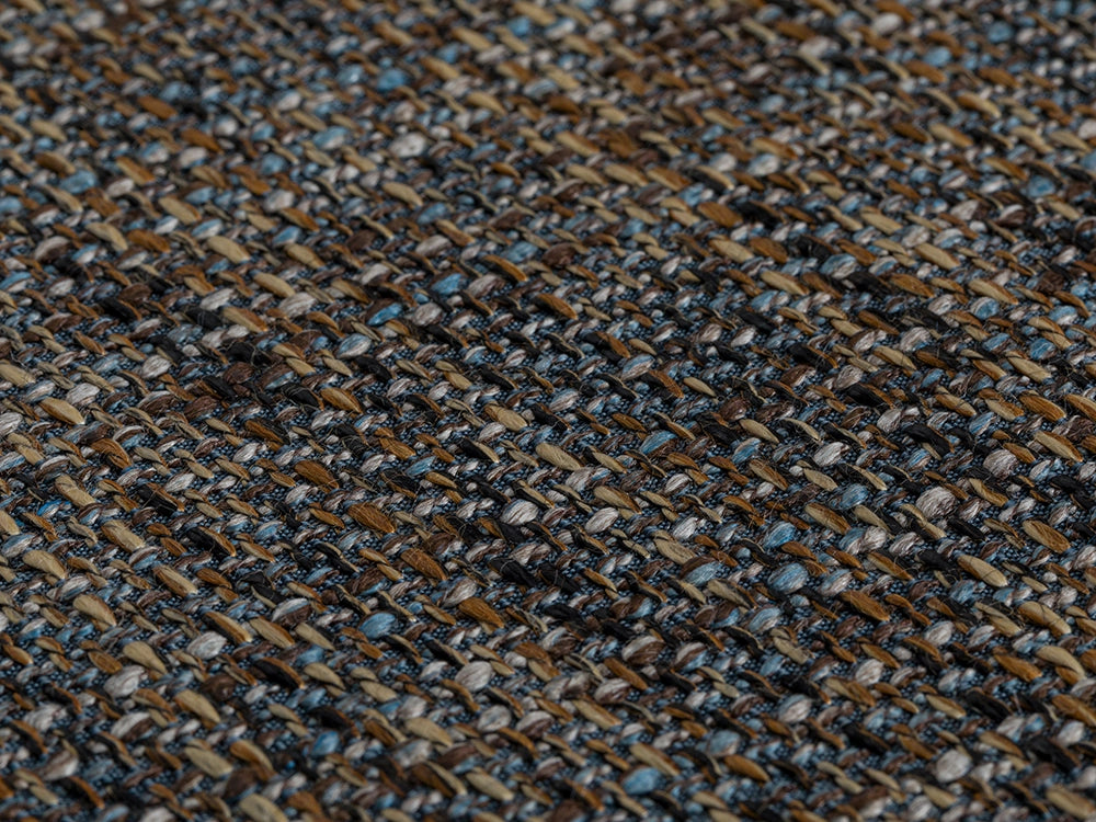 Blue & Brown Woven Upholstery Fabric - Linen Look