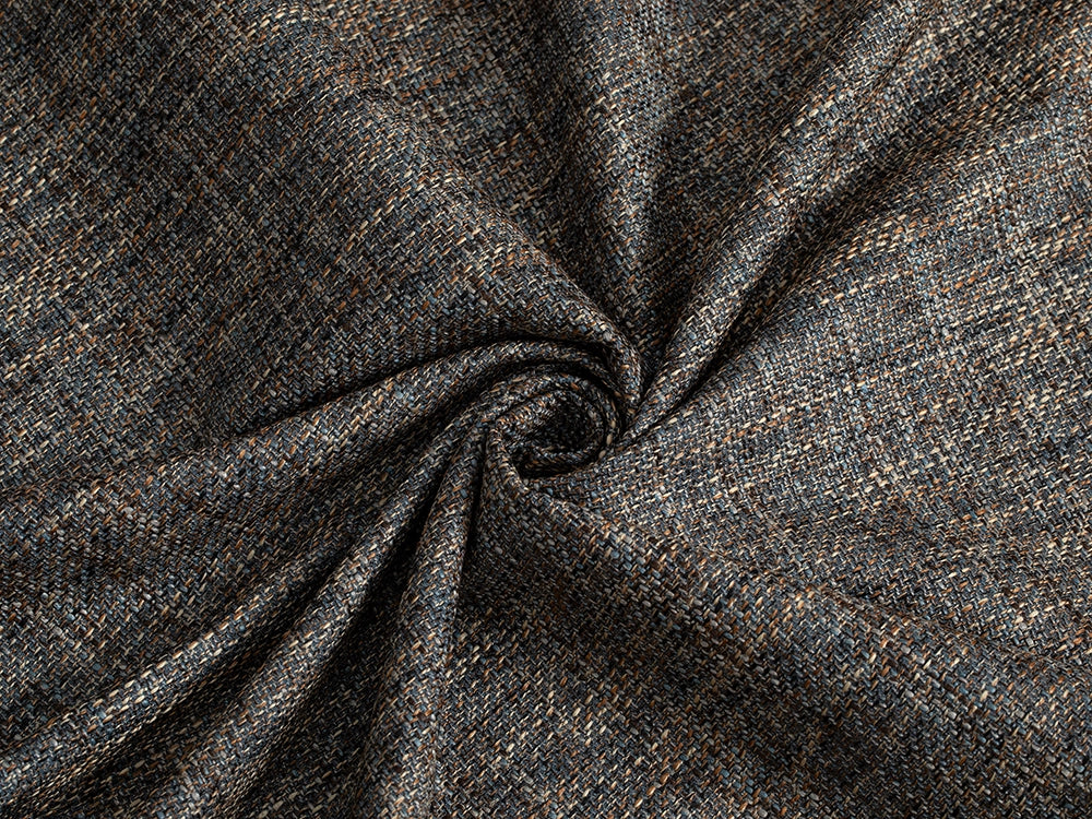 Blue & Brown Woven Upholstery Fabric - Linen Look