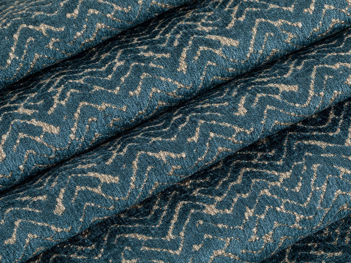 Blue Chevron Upholstery Fabric - Textured & Soft