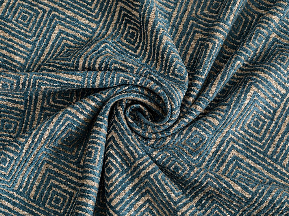 Blue Geometric Upholstery Fabric – Textured & Soft