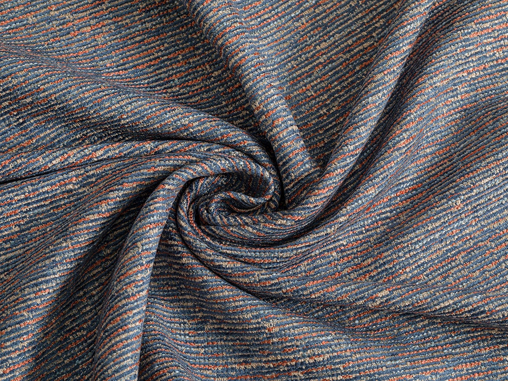 Blue Striped Upholstery Fabric - Woven & Textured