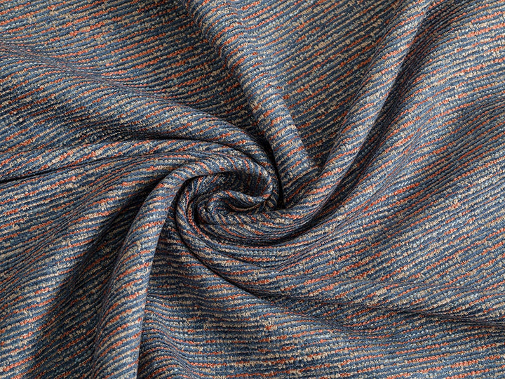 Blue Striped Upholstery Fabric - Woven & Textured