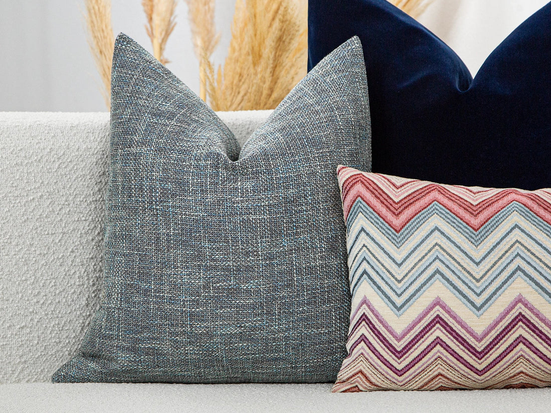 Blue Gray Woven Linen Pillow Cover