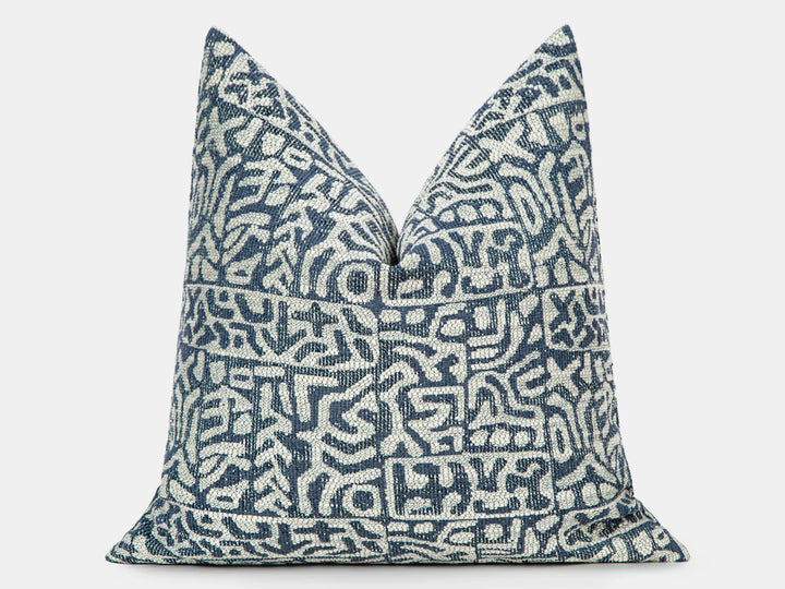 Blue Tribal Geometric Pillow Cover