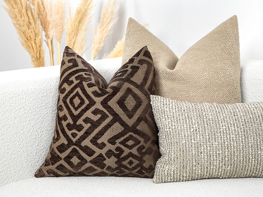 Brown Ethnic Pillow Cover - Textured & Rustic