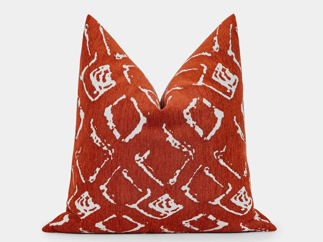Brick Red Abstract Ikat Pillow Cover
