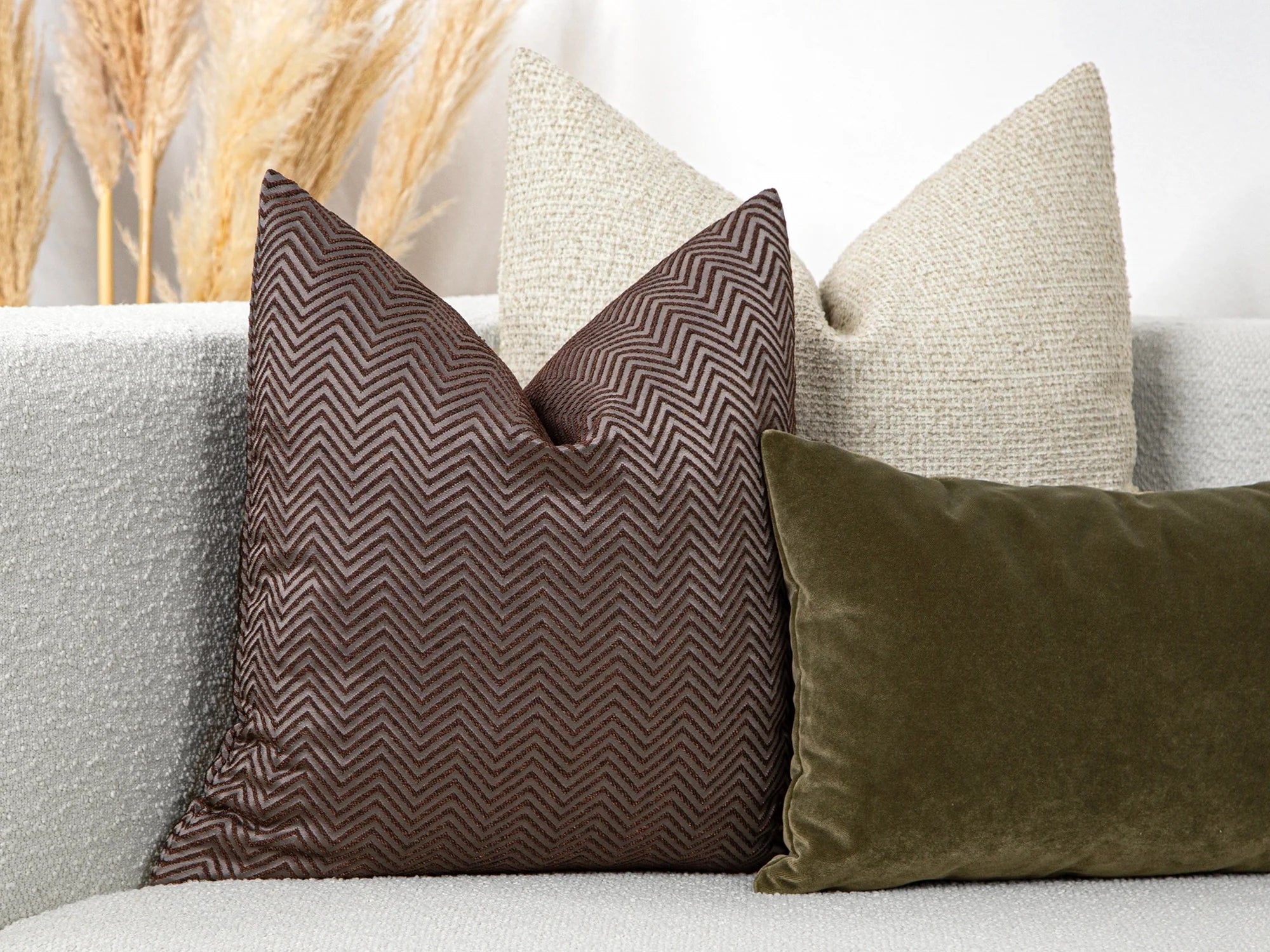 Brown Chevron Jacquard Pillow Cover