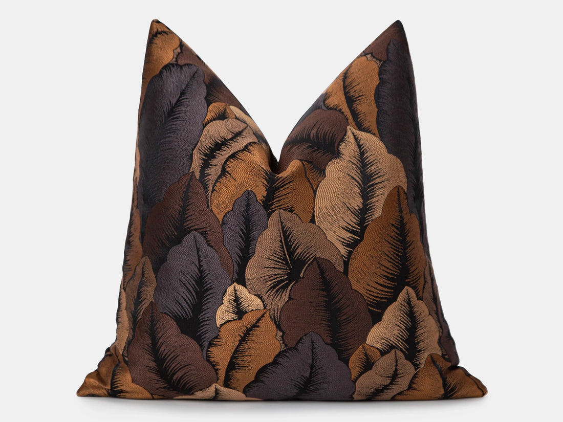 Dark Brown Jacquard Pillow Cover - Woven & Luxury