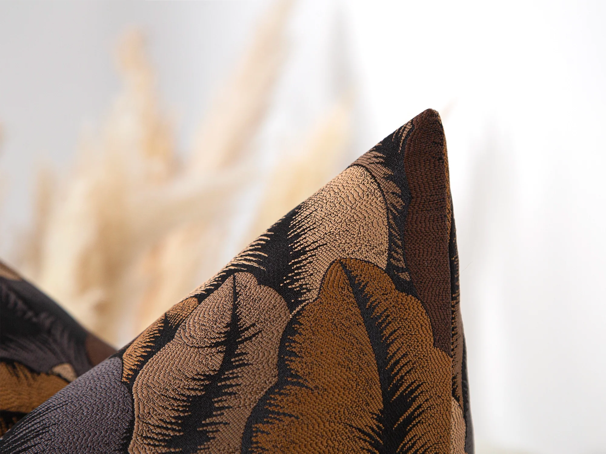 Dark Brown Jacquard Pillow Cover - Woven & Luxury