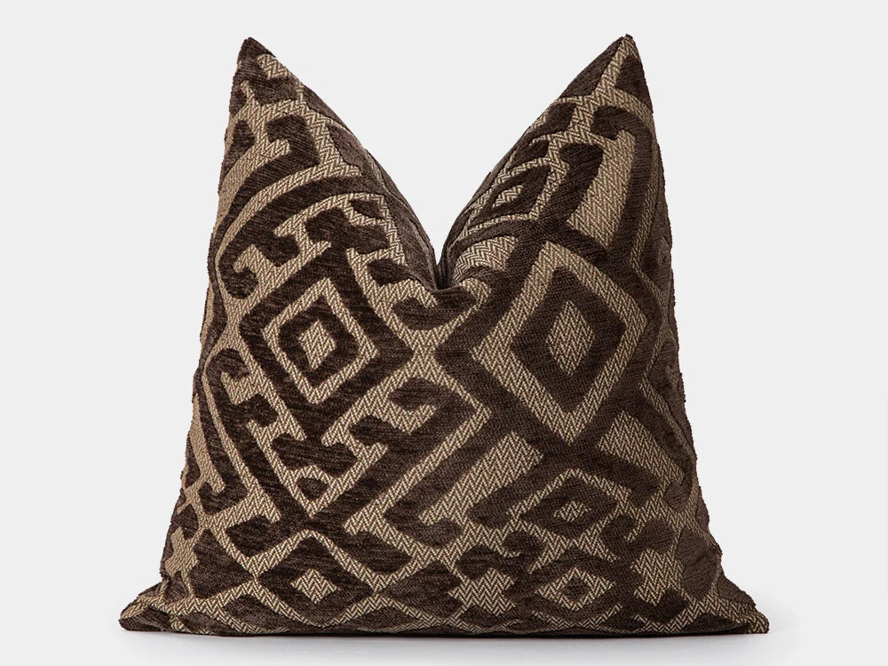 Brown Ethnic Pillow Cover - Textured & Rustic