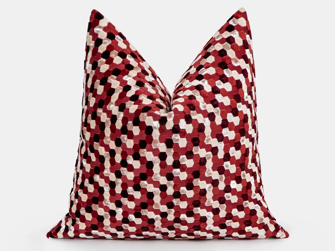Burgundy Mosaic Cut Velvet Pillow Cover