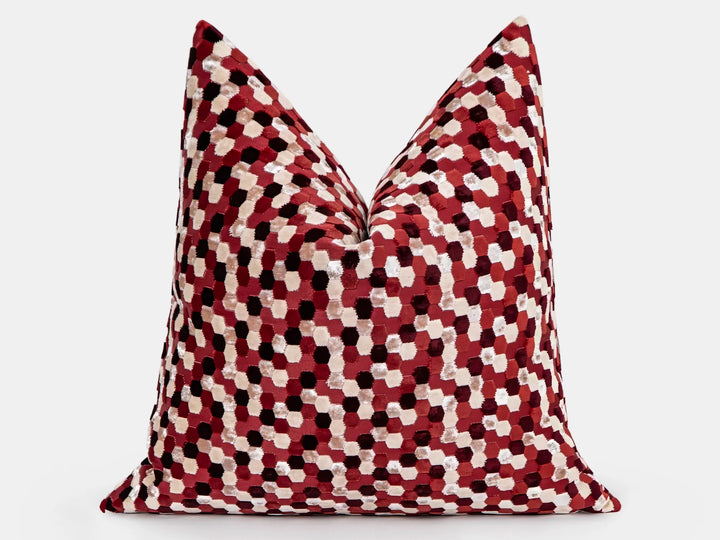 Burgundy Mosaic Cut Velvet Pillow Cover