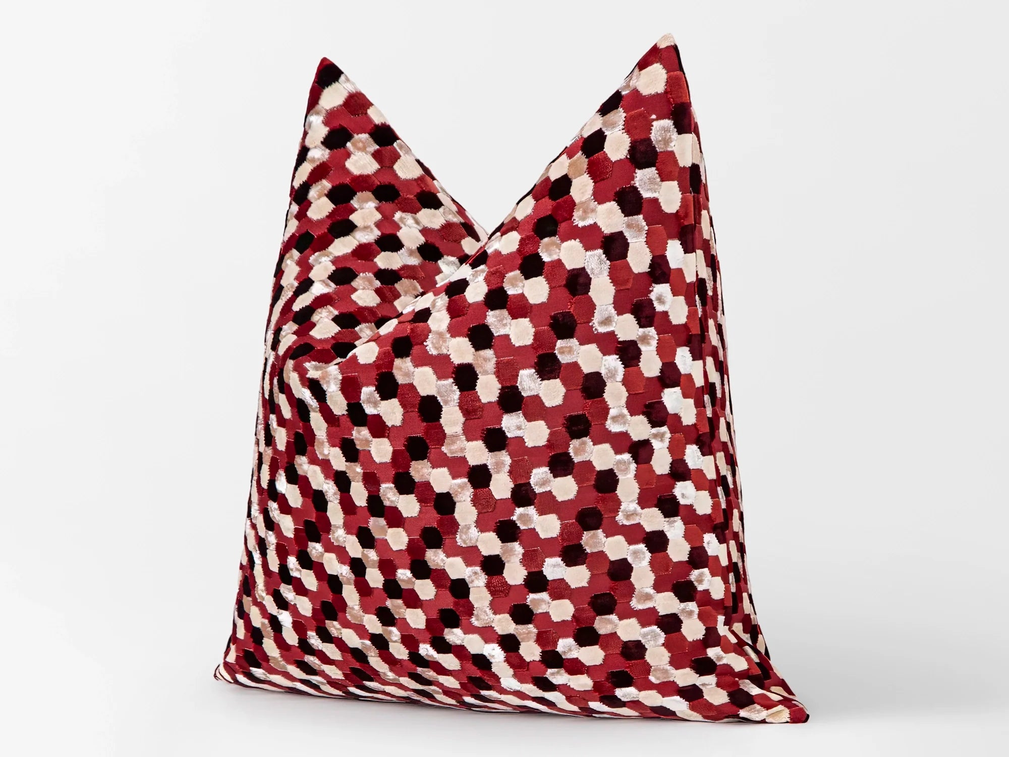 Burgundy Mosaic Cut Velvet Pillow Cover