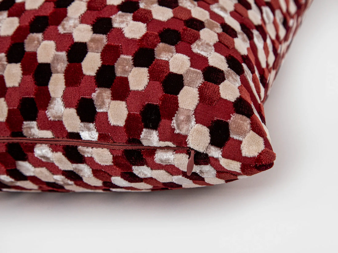 Burgundy Mosaic Cut Velvet Pillow Cover