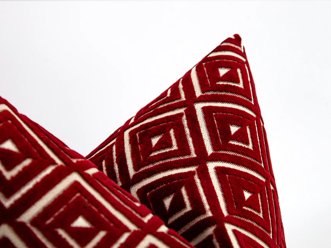 Burgundy Geometric Velvet Pillow Cover