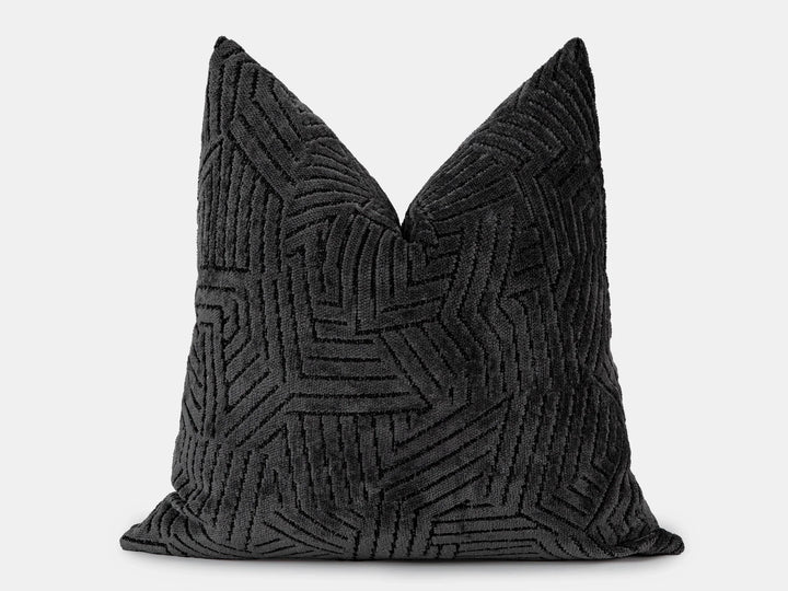 Charcoal Geometric Textured Pillow Cover