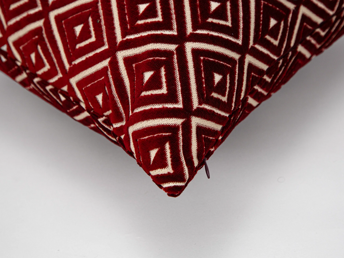 Burgundy Geometric Velvet Pillow Cover