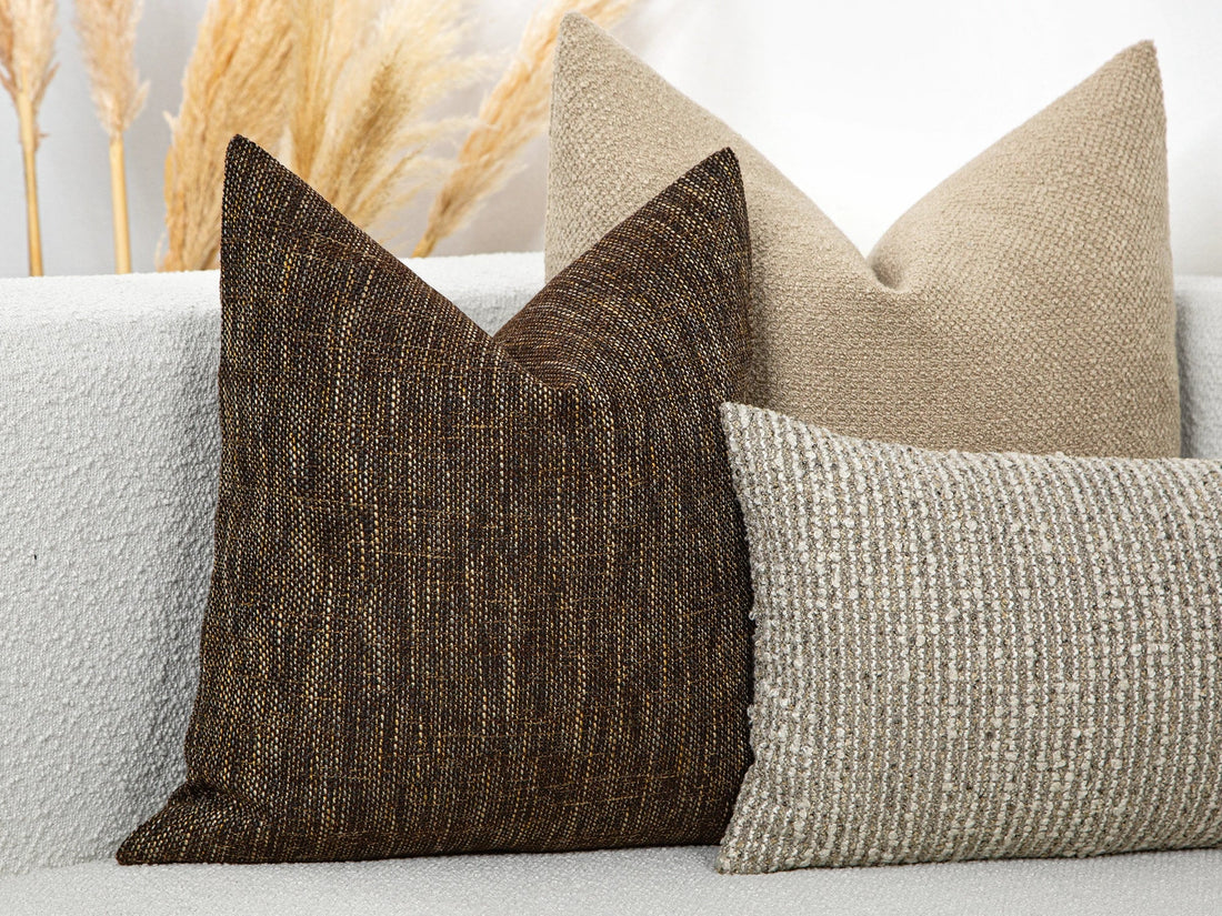 Dark Brown Woven Linen Pillow Cover