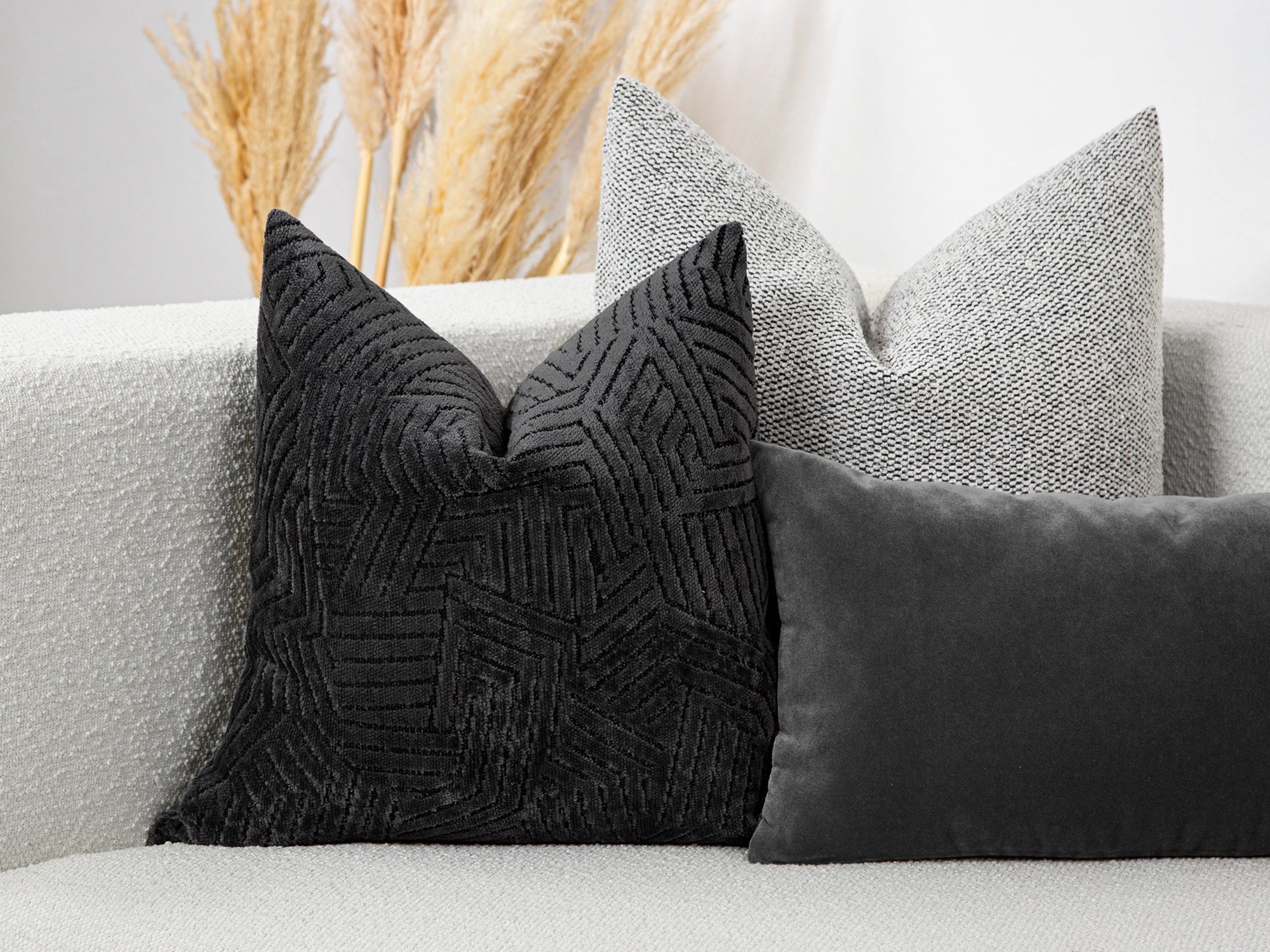 Charcoal Geometric Textured Pillow Cover
