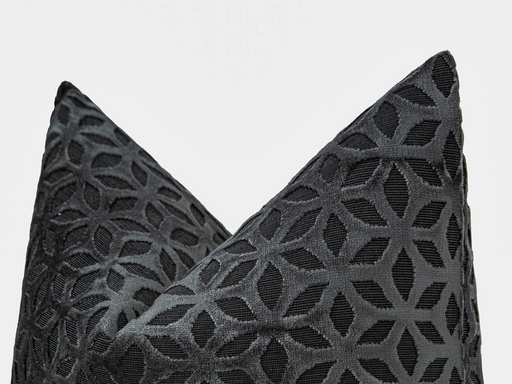 Dark Gray Geometric Velvet Pillow Cover