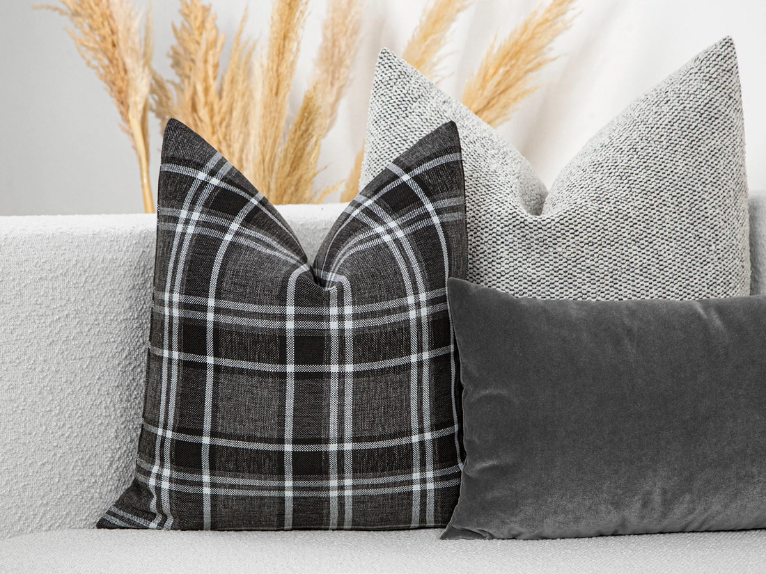 Dark Gray Plaid Pillow Cover
