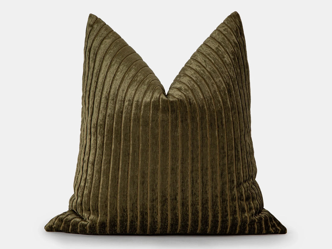 Dark Olive Shiny Velvet Corduroy Pillow Cover