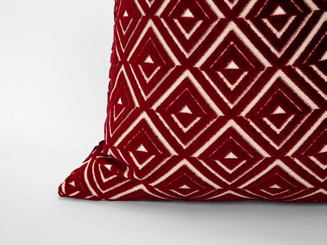 Burgundy Geometric Velvet Pillow Cover