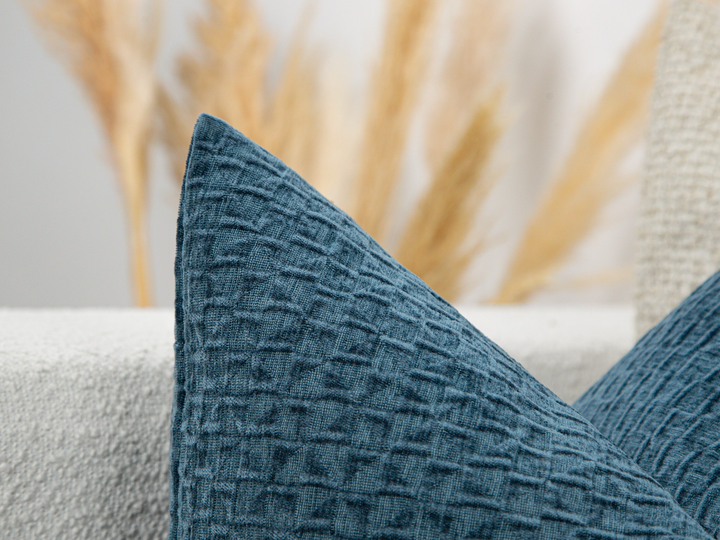 Dark Teal Textured Lattice Pillow Cover