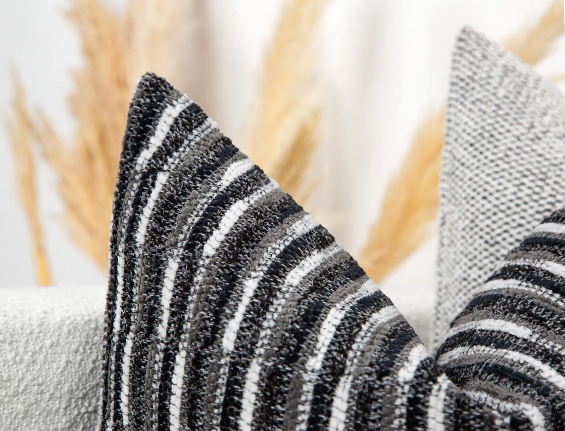 Black Dash Stripe Textured Pillow Cover
