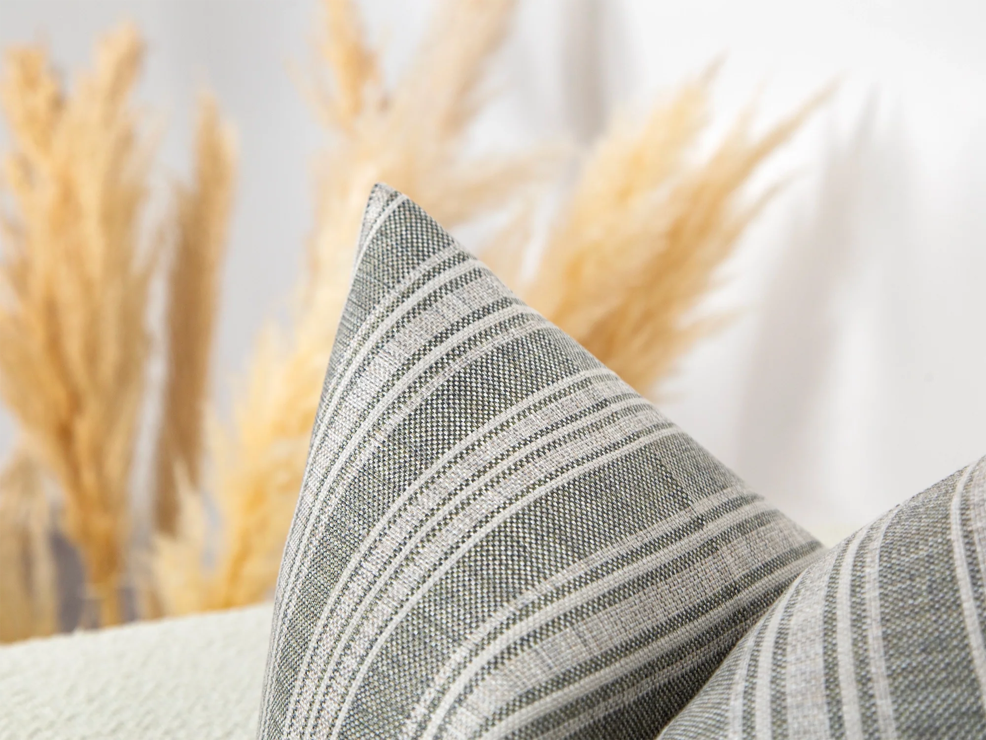 Muted Green Striped Linen Pillow Cover