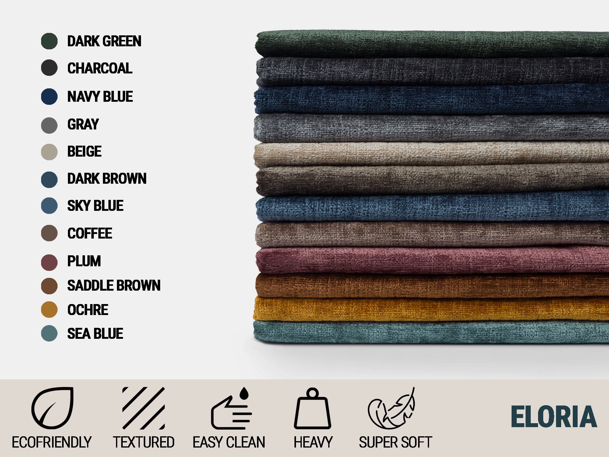 Soft Textured Upholstery Fabrics - 12 Color Options | Eloria