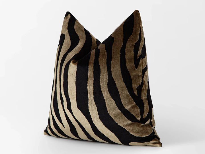 Antique Gold Zebra Velvet Pillow Cover