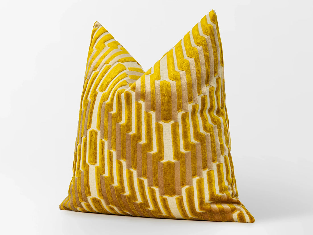 Gold Sculpted Chevron Velvet Pillow Cover