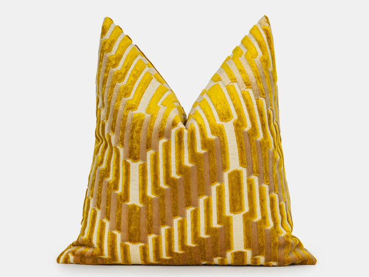 Gold Sculpted Chevron Velvet Pillow Cover